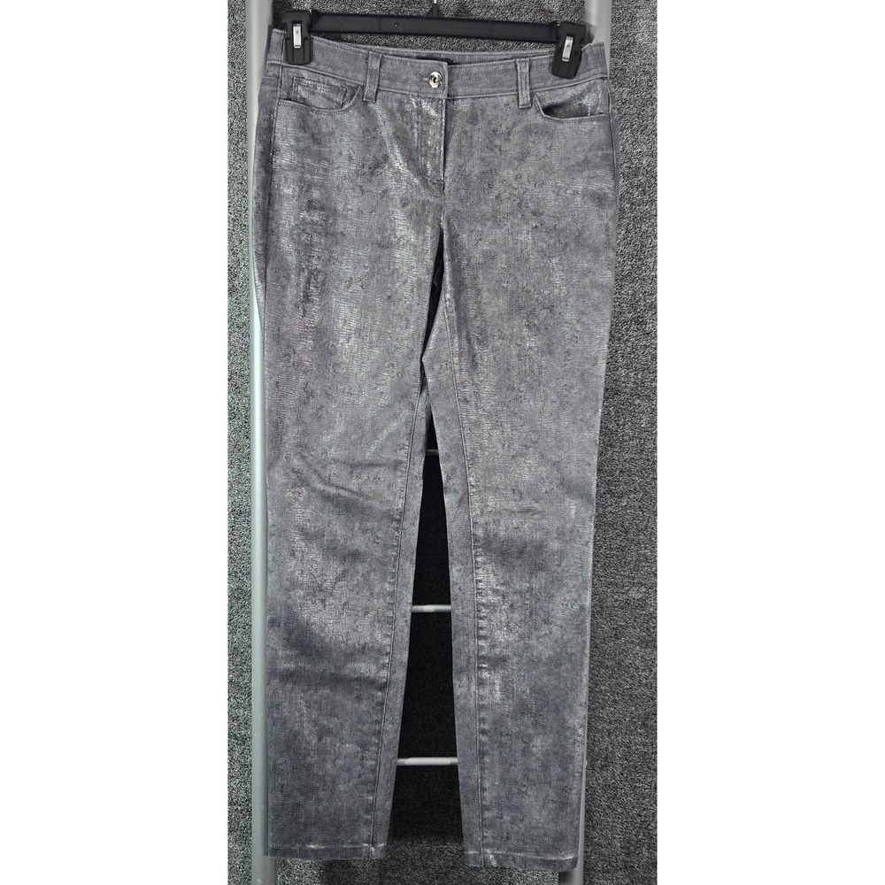 W by Worth Grey Metallic Textured Slim Leg Pants Size 4 Silver Snakeskin Shimmer